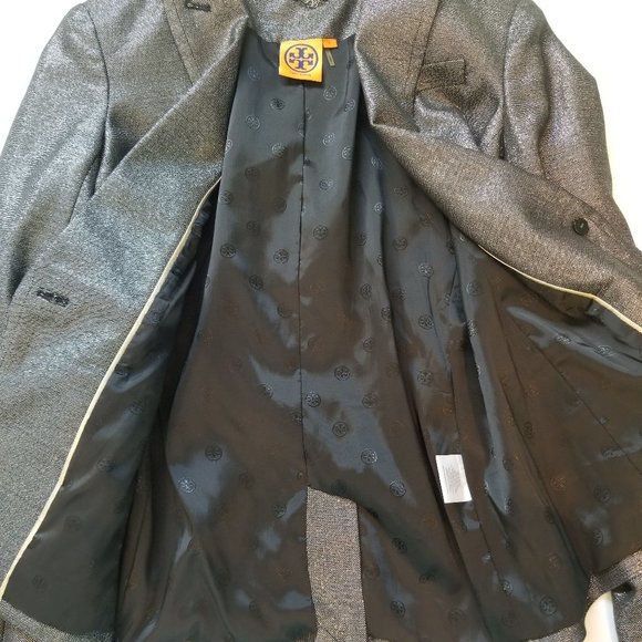 Tory Burch Metallic Black & Silver Shimmer Button Front Blazer Suit Jacket NWOT - Picture 8 of 10
